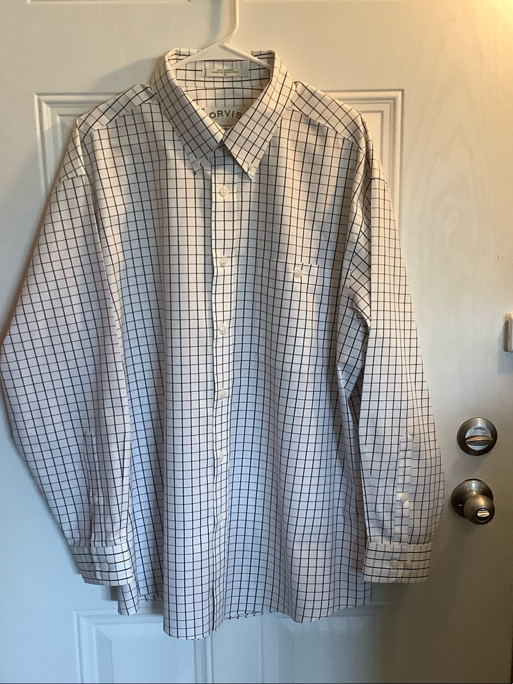 Orvis White Shirt with Navy Windowpane Check